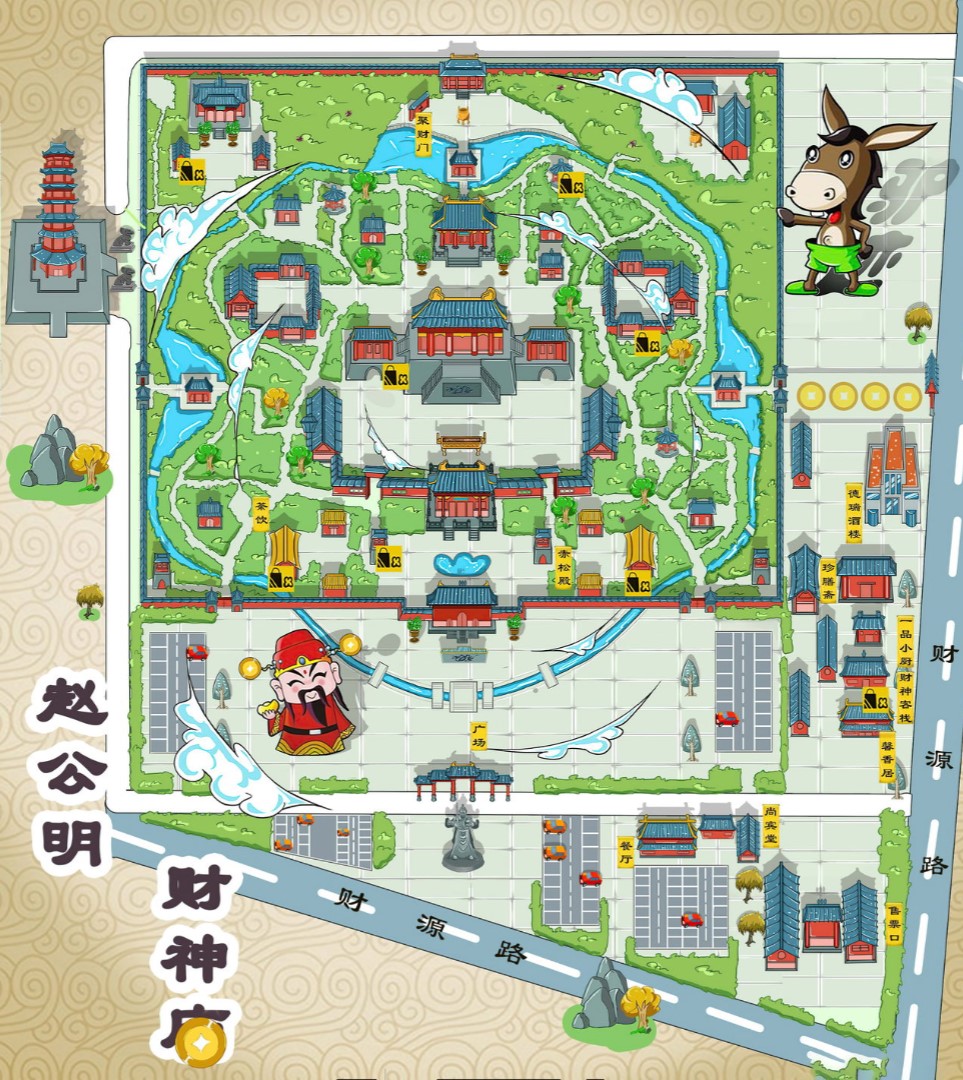 卧龙寺庙类手绘地图